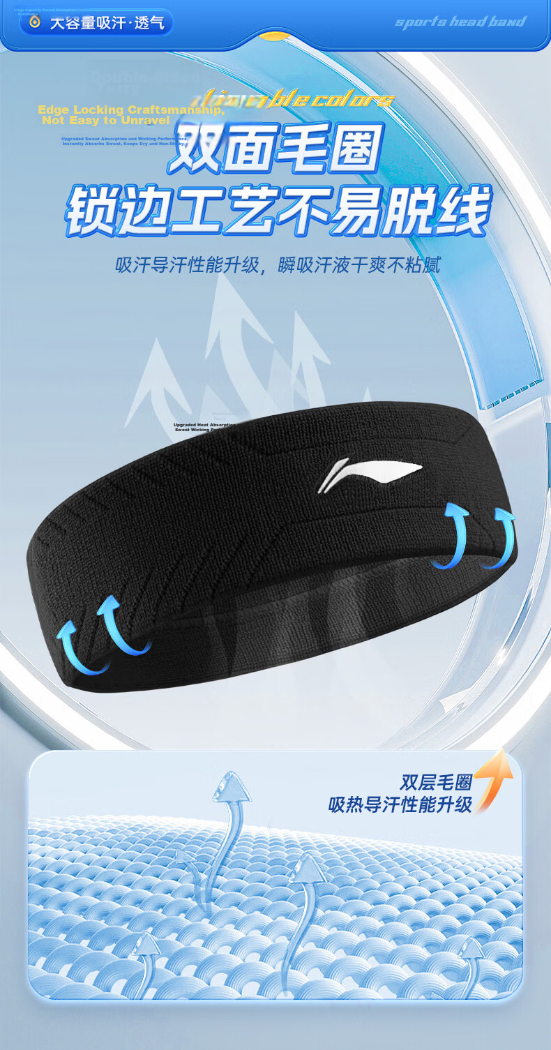Li-Ning Men's Sports Sweatband Sweat-Absorbing Headband Sweat-Wicking Headscarf Running Hairband Headband Basketball Badminton Gear 7