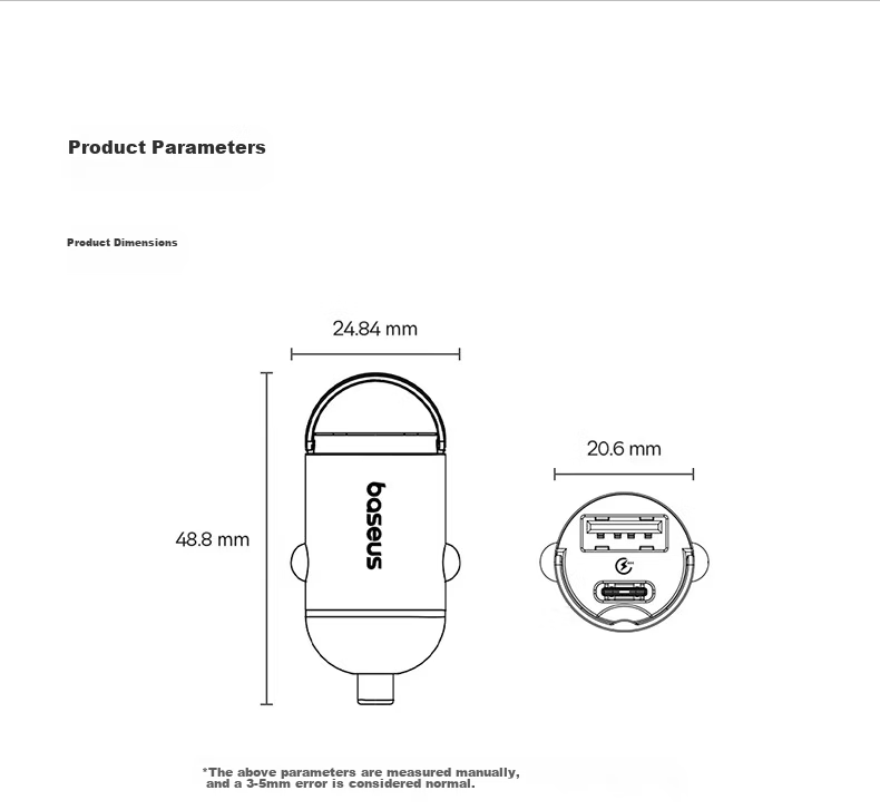 BASEUS Car Charger Cigarette Lighter Hidden Super Fast Charger Dual Port Compatible with iPhone 16/17 Huawei Xiaomi 20