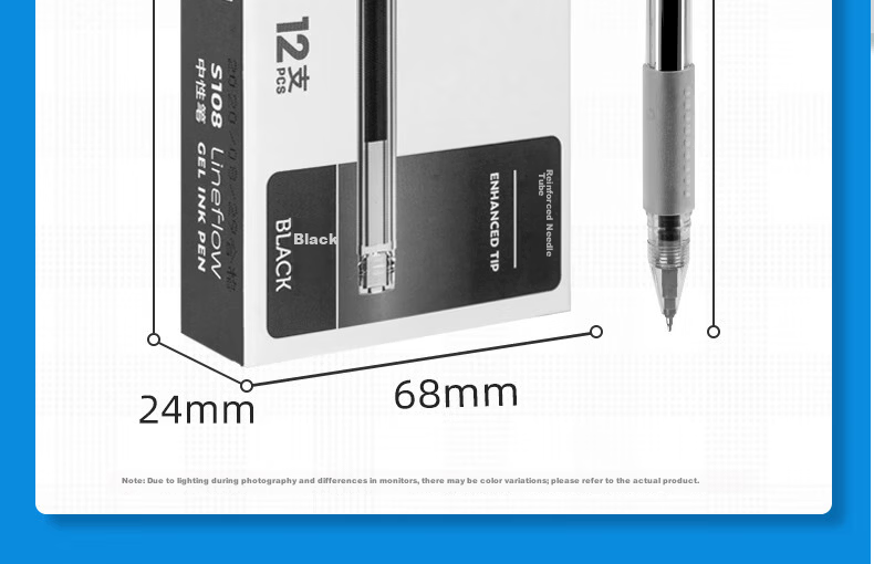 Deli Premium Smooth Minimalist Gel Pen, 0.5mm Reinforced Needle Tip, Student Gel Pen for Exam Practice, Ins Minimalist Style, Black, 12 Pens/box S108 20