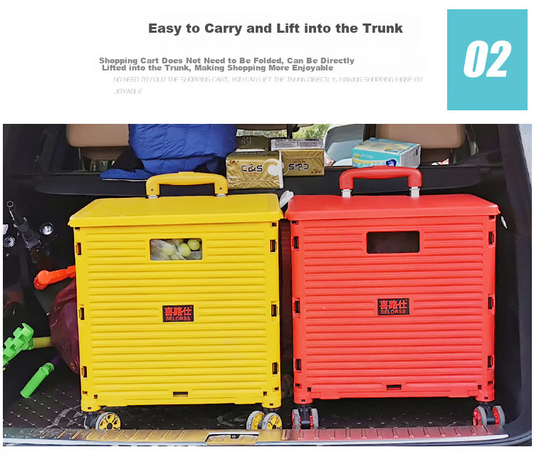 SELORSS Foldable Hand Cart Elderly Shopping Cart Small Trolley Shopping Cart Pull Cart Push Cart Large Wheel Yellow BY06-F 22