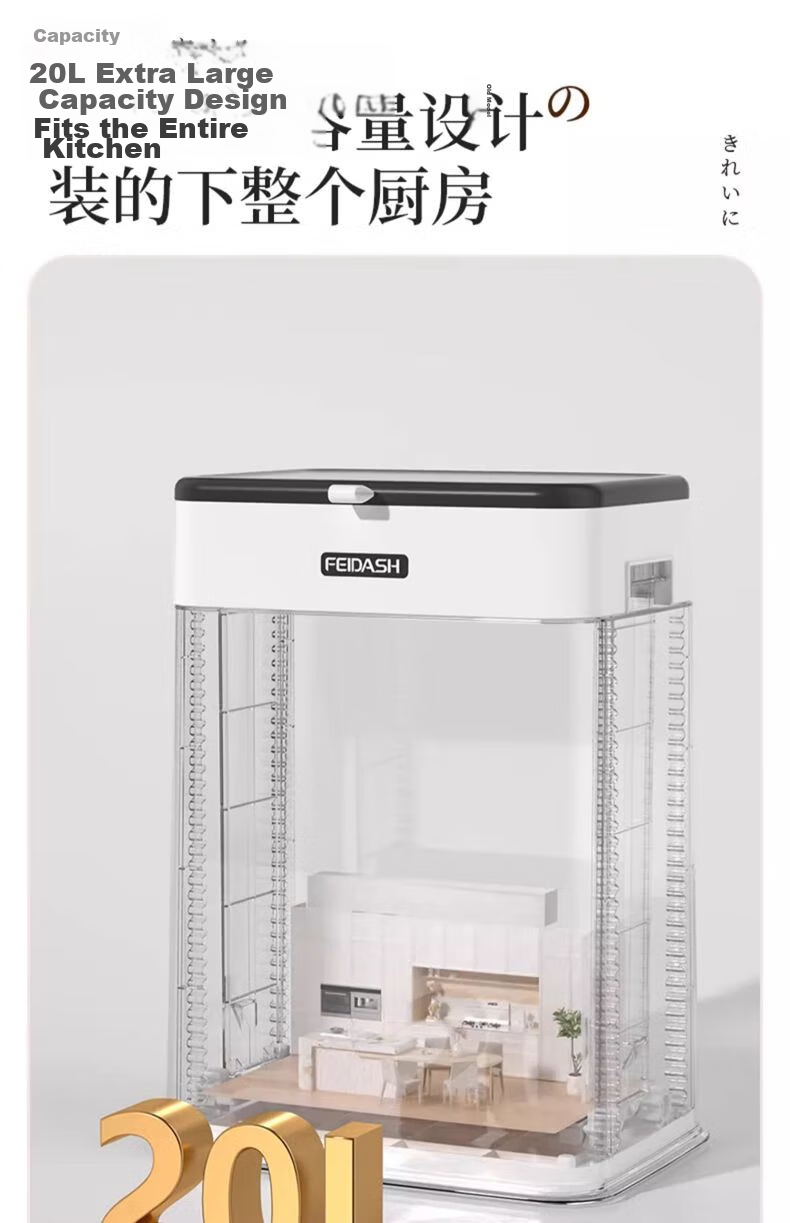 Feida Sanhe 20L White Adjustable Trash Can with Dual-Sided Lid Large Mobile Hands-Free Kitchen Living Room 11