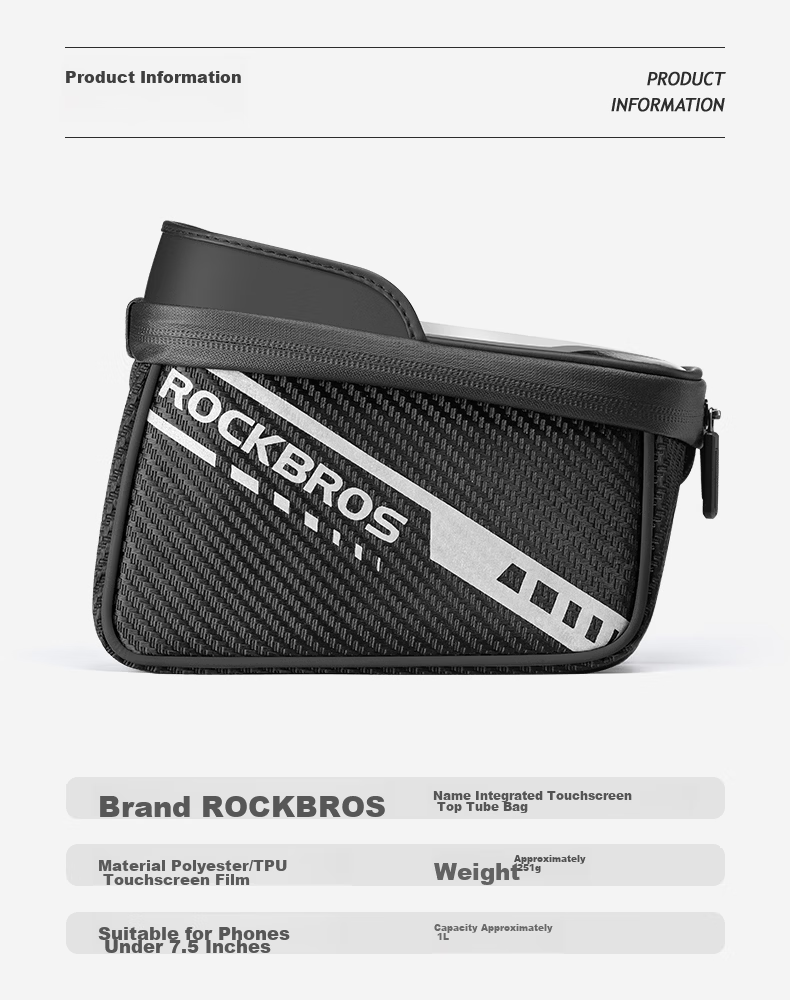 ROCKBROS Bicycle Handlebar Bag, Top Tube Bag, Front Fork Bag, Slim Phone Bag, Road And Mountain Bike Cycling Accessories 3