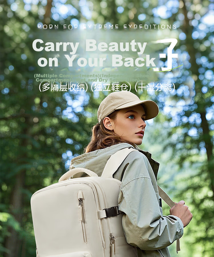 Landcase Backpack Travel Bag Women Large Capacity Double Shoulder Bag Men Short Trip Multi-functional Laptop Bag 5162 Beige Small Size 1