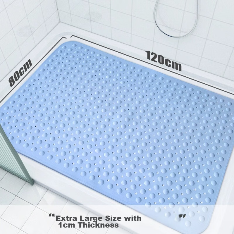 FARLEEHOMES Bathroom Non-Slip Mat 80x120cm Thickened Shower Room Floor Mat with Suction Cups Moon Gray