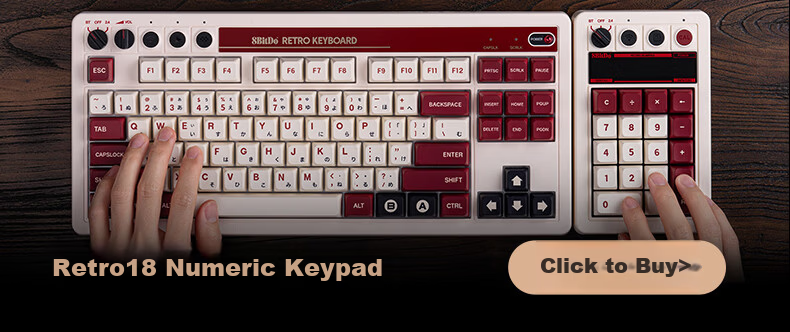 8BitDo Retro18 Digital Keyboard, Compact Mechanical Keyboard, Retro Classic Wireless Office Three-Mode Bluetooth Wired Hot-Swappable PC Computer Keyboard 1
