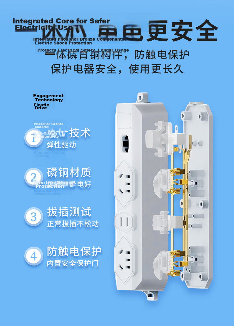 Jishun American Standard Travel Adapter Plug Converter for USA Canada to China Philippines Brazil Thailand Power Strip Extension Cord 0.3m Length 8