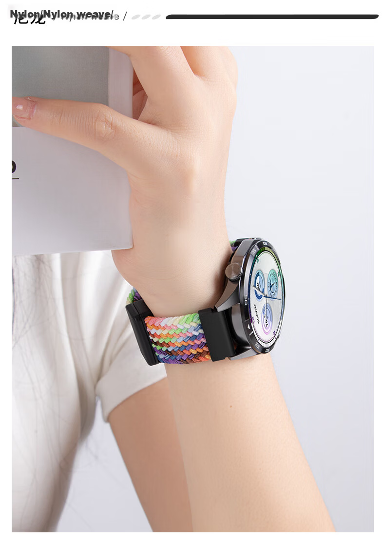 Weiqiantu Magnetic Woven Strap for Huawei Watch GT6/5/4/6 Pro/Watch 5/4 Pro/3 Pro 46/48MM Quick Release Button Black 16