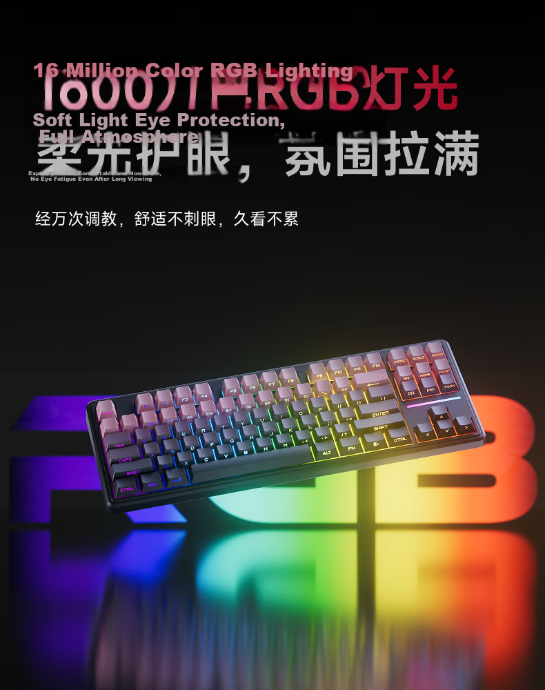 EWEADN V80 Wired Silent Mechanical Feel Gradient Side-Printed Portable 87-Key RGB Backlit Keyboard for Girls Office Laptop Gaming Esports Peripheral 5