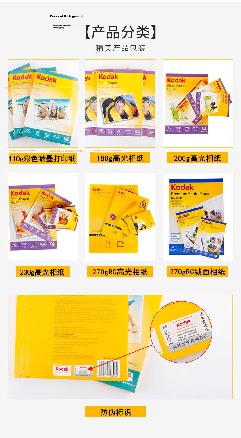 KODAK 4R/6 Inch 270g Waterproof RC Glossy Photo Paper Inkjet Printing Photo Paper 30 Sheets 4027-302 8