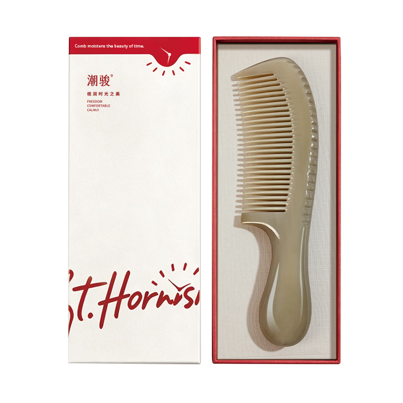 Chaojun Authentic Natural Ox Horn Comb, Thickened Scalp Massage Tool, Gift for Girlfriend, Wife, Mother, Birthday, Mid-Autumn Festival, Parents, Elders, Clients, High-End Practical Present