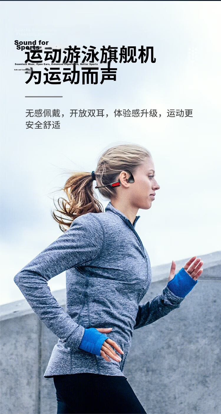 ENKOR Bone Conduction Bluetooth Wireless Open-Ear Sports Earphones IPX8 Waterproof 32GB MP3 Player Compatible with Apple Huawei Xiaomi Phones 5