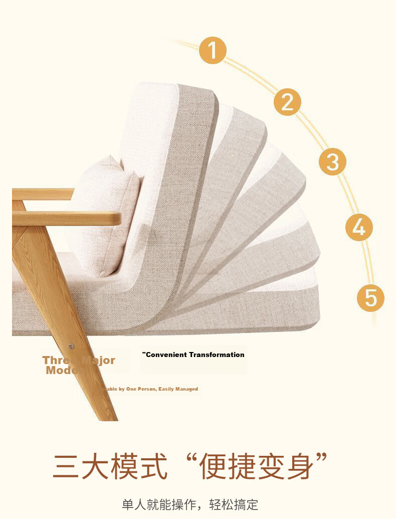LUOSEN Removable Washable Fabric Single Sofa Bed Nordic Small Apartment Foldable Simple Multifunctional Dual-Use Sofa 80cm 7