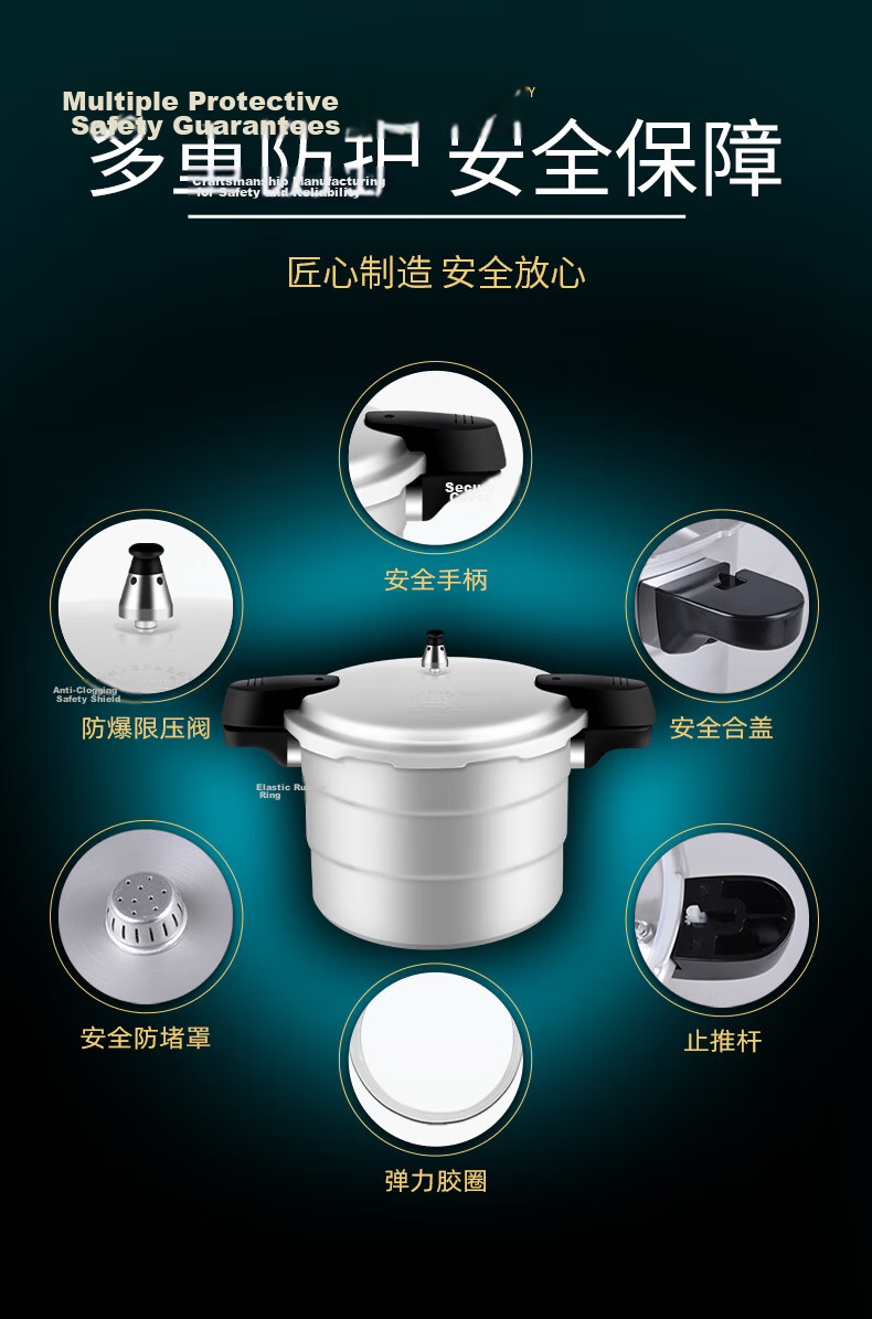 Double Happiness High-Pressure Cooker Gas Flame Explosion-Proof Household and Commercial Large Capacity Double-Handle Pressure Cooker Dual-Stage 28CM/12L 6