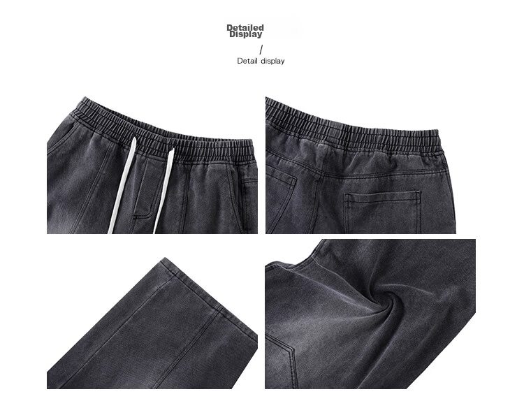 Wassup Sohot Men's Vintage Blue Washed Denim Wide-Leg Cropped Jeans Summer Trendy Shorts L 2