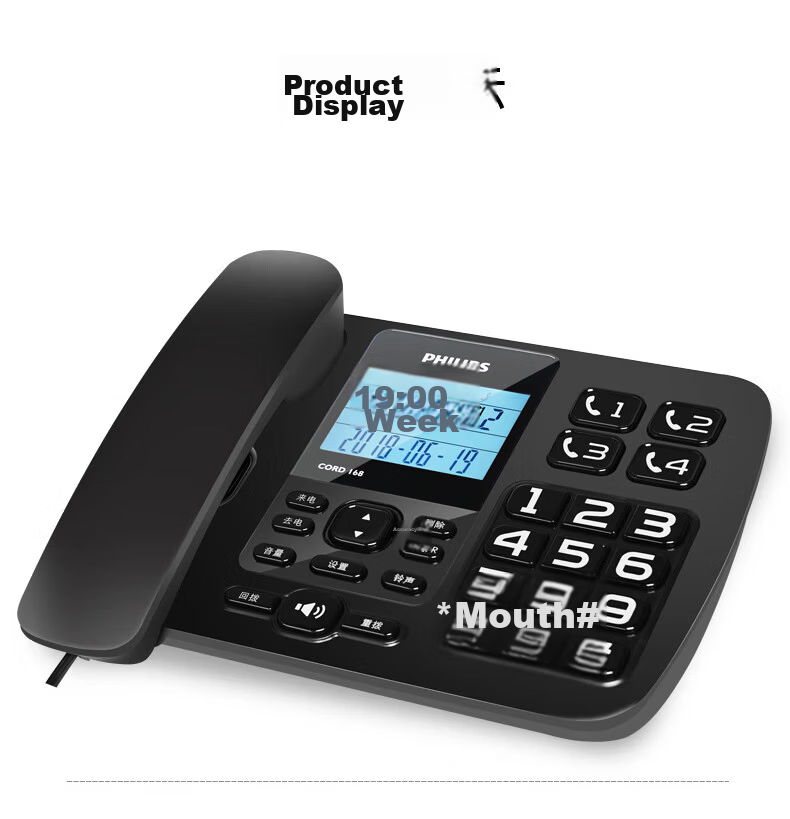 PHILIPS Landline Telephone, Fixed-Line Phone for Office And Home Use, Caller ID, Large Screen And Buttons, CORD168 White 8