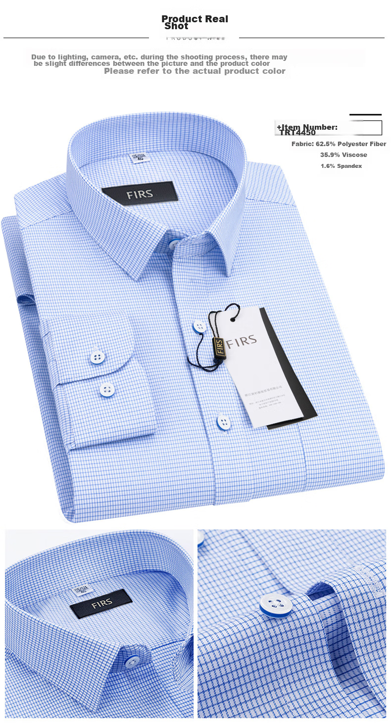 FIRS Long-Sleeve Shirt for Men, Middle-Aged And Young Business Casual Plaid Shirt TRT4450 Blue Plaid Long-Sleeve Size 38 6