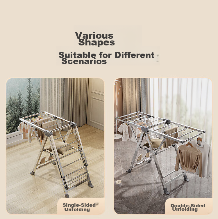 JD Jingzao Floor Clothes Drying Rack Foldable Stainless Steel Wing-Shaped Adjustable 3-Level Height Clothes Hanger 25