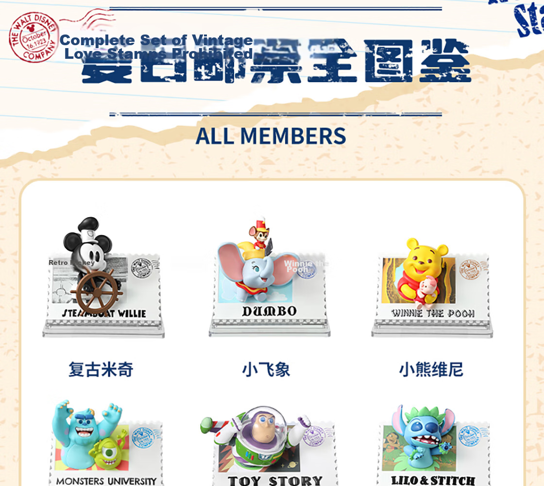 MINISO Disney Retro Stamp Series Blind Box Figurine, Children's Toy, Peripheral Desktop Decoration, Birthday Gift for Wome 3