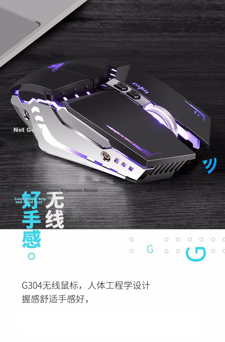 EWEADN G305 Wireless Gaming Mouse, Office Bluetooth Dual-Mode Mechanical Mouse, Rechargeable Mouse for Desktop Computer, Tablet, Laptop Peripherals, PUBG E-Sports Accessories, Yimoo White 3