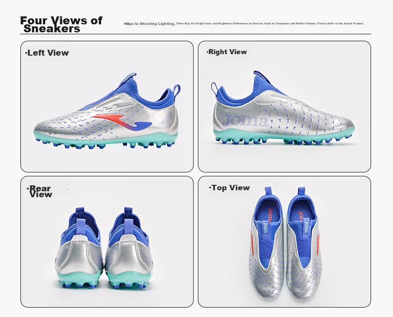 JOMA Children's Soccer Shoes MG Short Studs for Artificial Turf, Non-Slip, Wear-Resistant, Professional Competition And Training Shoes, Light Blue, Size 35 15