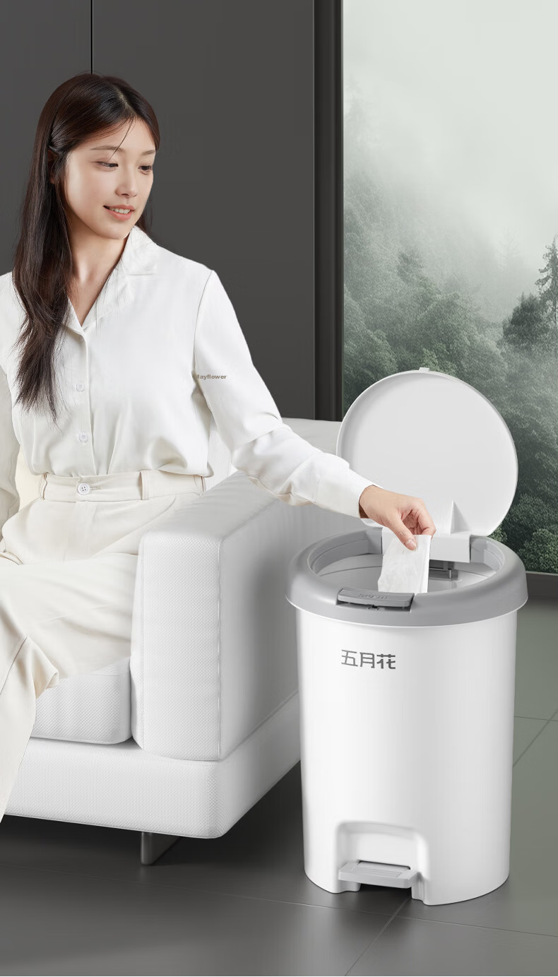 Mayflower Stainless Steel Pedal Trash Can 12L White Large Capacity Double Inner and Outer Buckets for Hotel Home Living Room Kitchen Bathroom 13