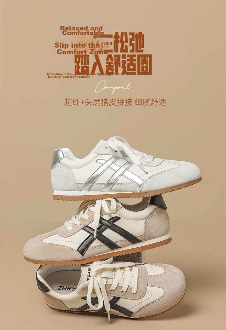 ZHR Mango Head German Shepherd Training Shoes Women Retro Flat Sports Shoes Soft Sole Casual Breathable Women's Shoes BT213 Beige Silver Size 36 7