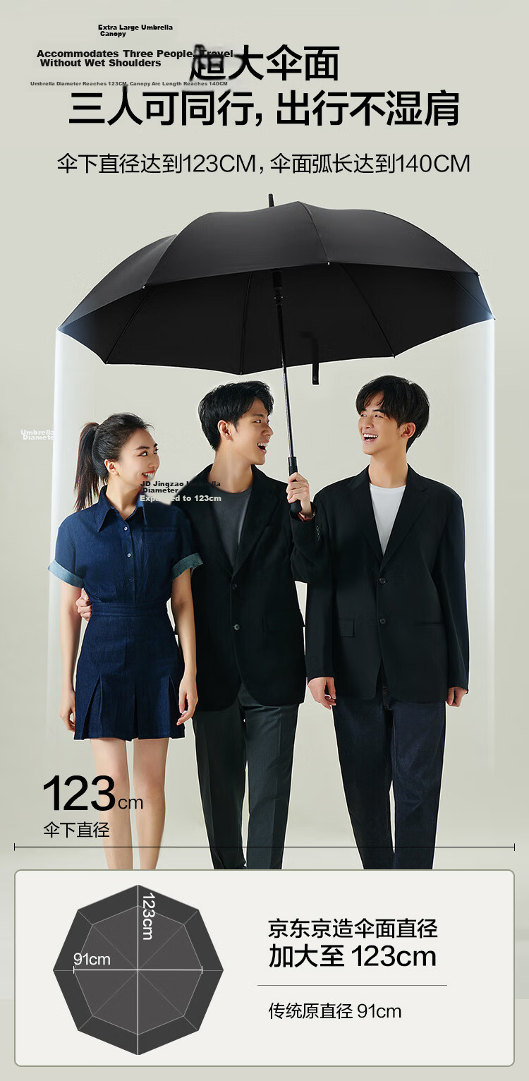 JD Jingzao Extra Large Automatic Long Handle Umbrella Men's Straight Golf Business Rain and Wind Resistant 27 Inch 3