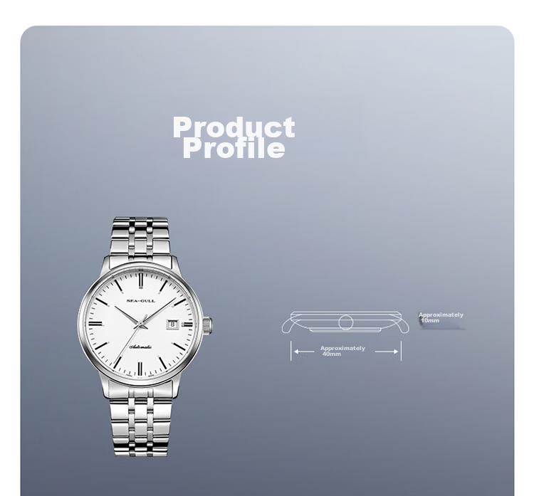 SEAGULL Men's Automatic Mechanical Watch with Date Display, Steel Strap Men's Watch, Birthday Gift for Men, Model 6613 White Dial Roman Numeral 19