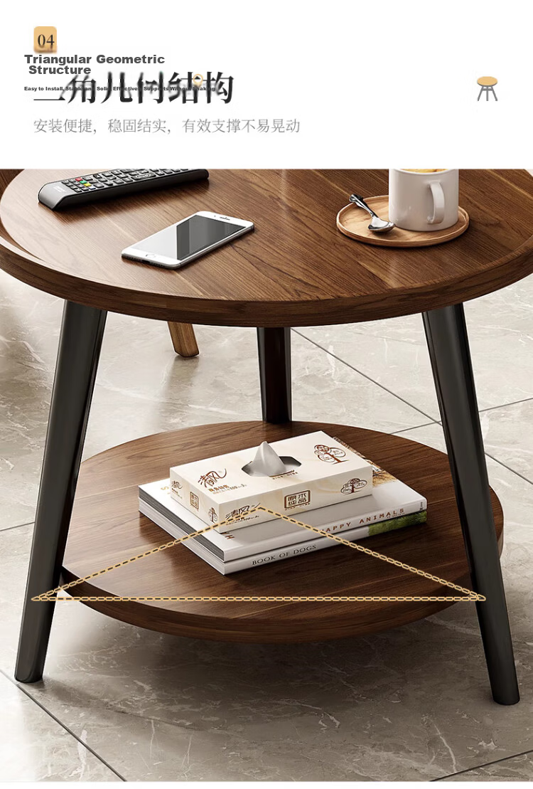 Zhuobo Walnut Color Coffee Side Table Small Table Living Room Sofa Side Table Double Layer Round Tea Table Storage Rack Bedside Cabinet CJ09 6