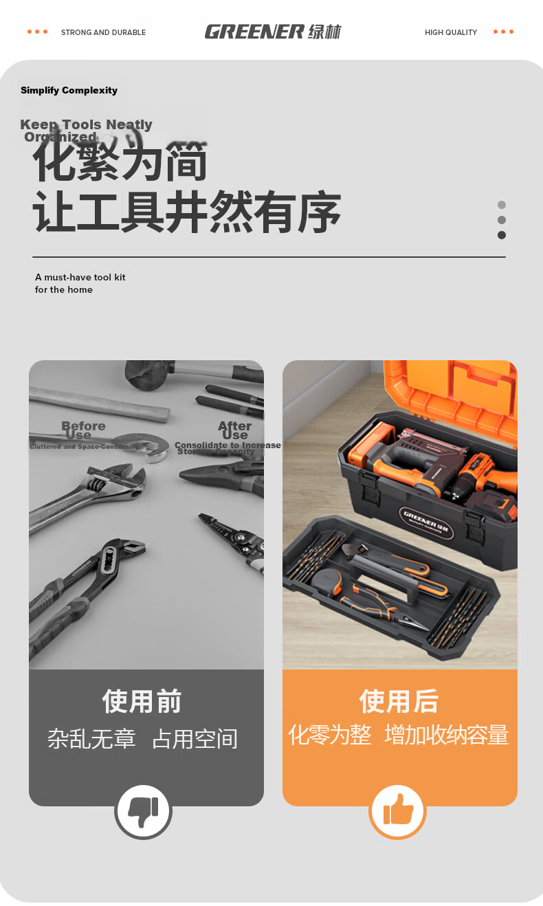 GREENER 18-Inch Toolbox Large Capacity Hardware Electrician Portable Multi-Functional Repair Case 4