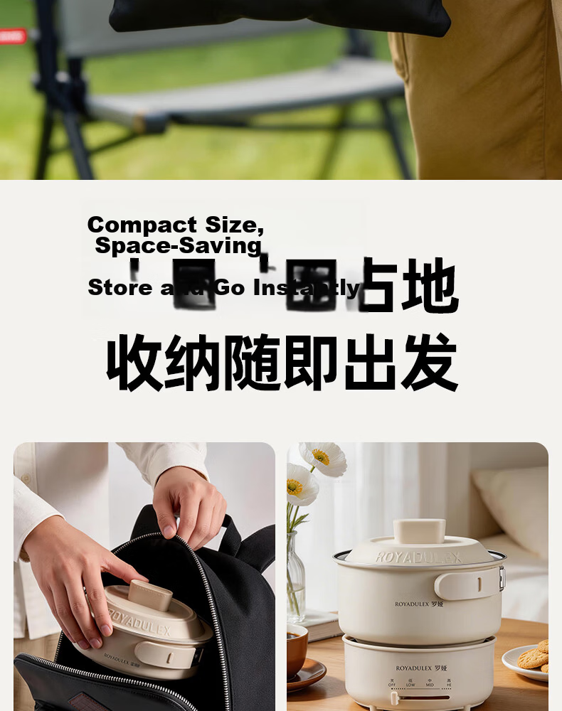 ROYALTY LINE Portable Electric Cooking Pot 1-2 Person Electric Stew Pot Porridge Cooker Small Soup Pot Baby Food Multi-Functional Electric Cooker 0.8L Nordic Green 11