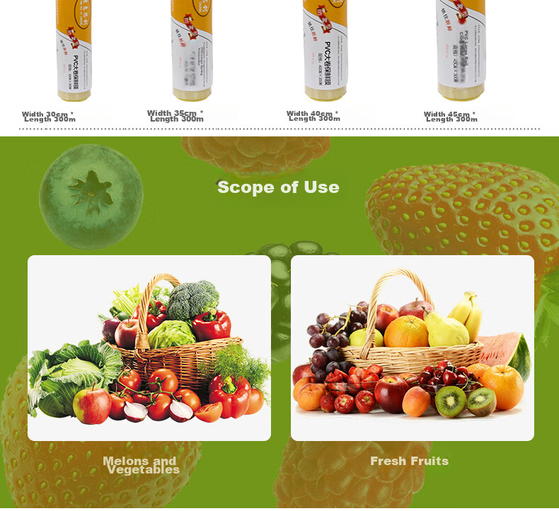 Jinghuisichuang PE Food-Grade Cling Film, Extra Large Roll [300m*40cm], Fresh Food Preservation Film, Hand-Tearable Food Wrap, JH0094 4
