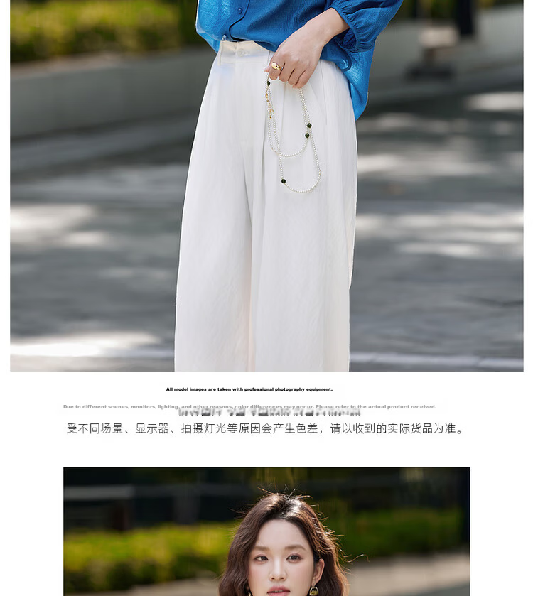 Vimly New Chinese Style National Wind Pleated Round Neck Shirt Women New Flowing Shoulder Jacket Top Peacock Blue XL 12