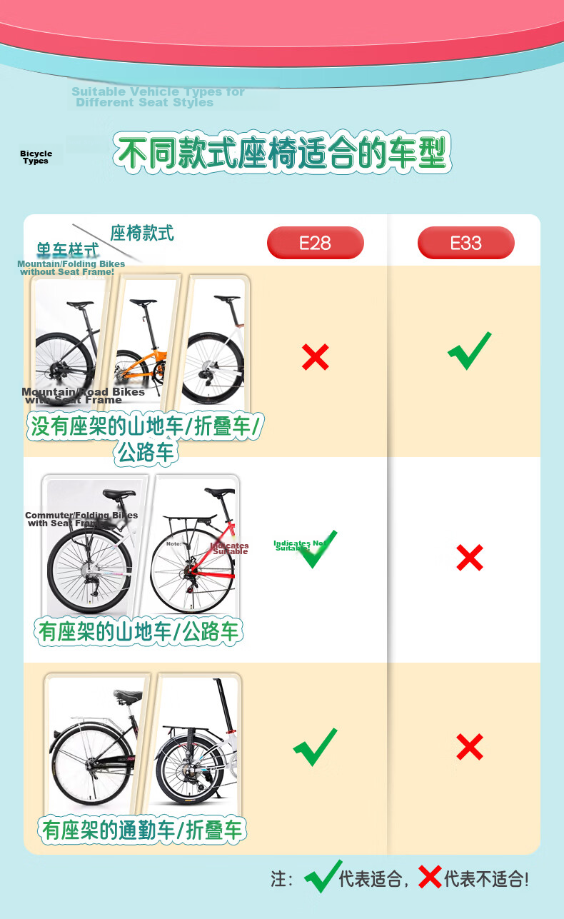Osage E33 Off-White Mountain Bike Rear Child Safety Seat Road Bike Rear Baby Seat No Rider Needed 2