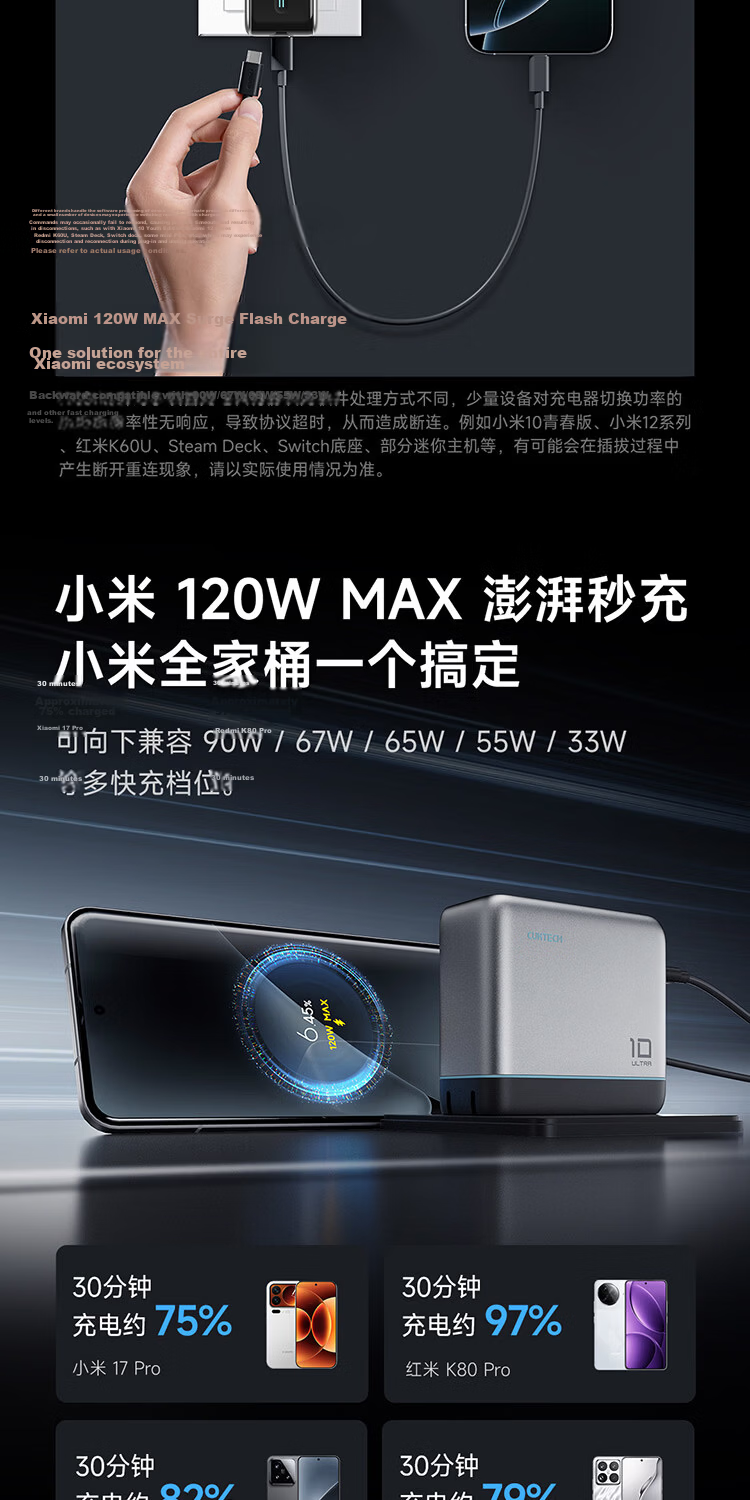 CUKTECH CoolState GaN Ultra 10 Super Power 120W Multi-Port Fast Charger Compatible with Mijia App PPS 100W Laptop Apple Xiaomi 12