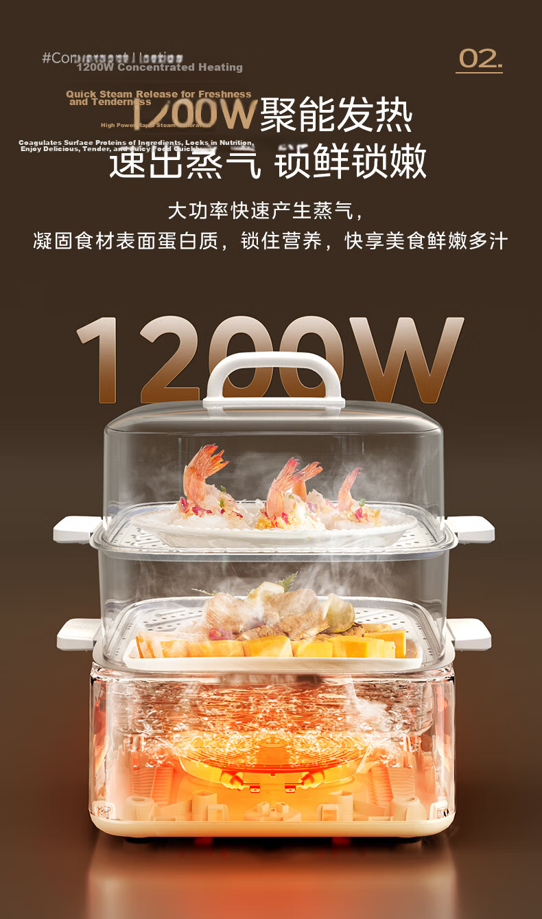 Midea Multi-Functional Electric Steamer Pot with Stewing, Steaming And Boiling Functions, Non-Coated Stainless Steel Detachable 19L Large Capacity Three-Layer Cooker ZGS352302 6