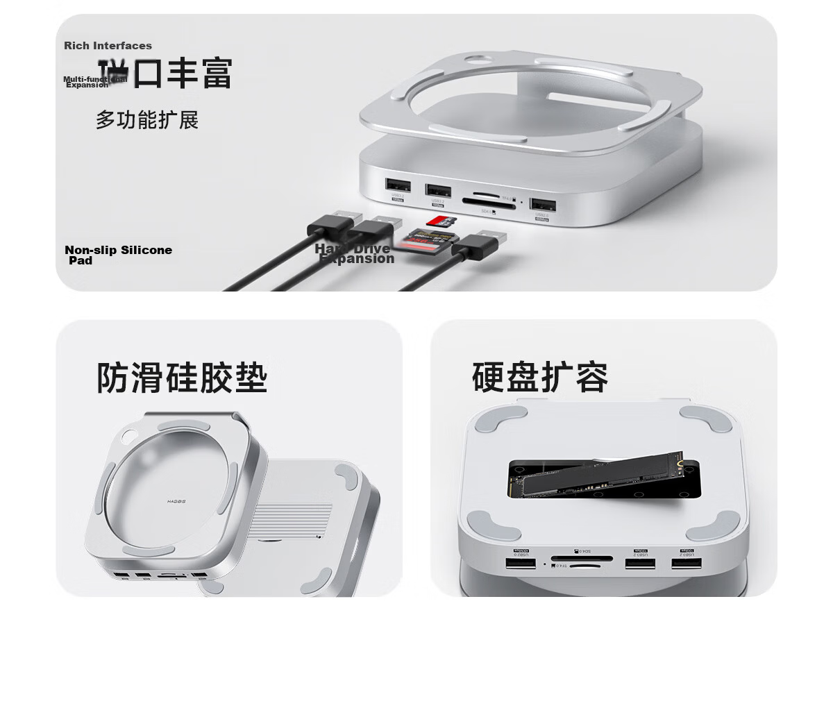 Hagibis Compatible with Macmini M4 Expansion Dock, Hard Drive Enclosure, USB4 Hard Drive Expansion, 40Gbps Mini PC Thunderbolt 4/5 Interface, Desktop Stand Accessory 4