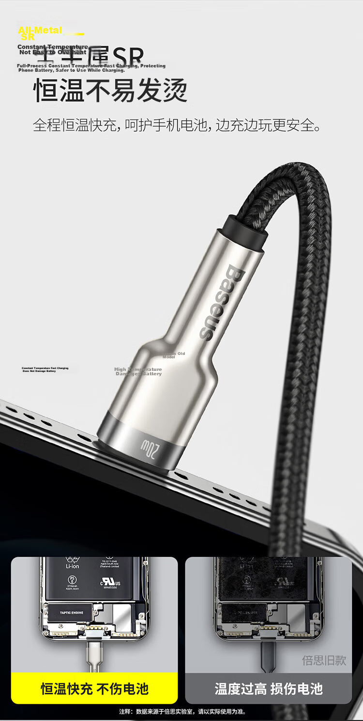 Baseus Apple Data Cable, PD Fast Charging 20W Charger Cable, Type-C to Lightning Converter, Suitable for IPhone13/12pro/11pro XS Max/XR Phones, 1 Meter, Black 6