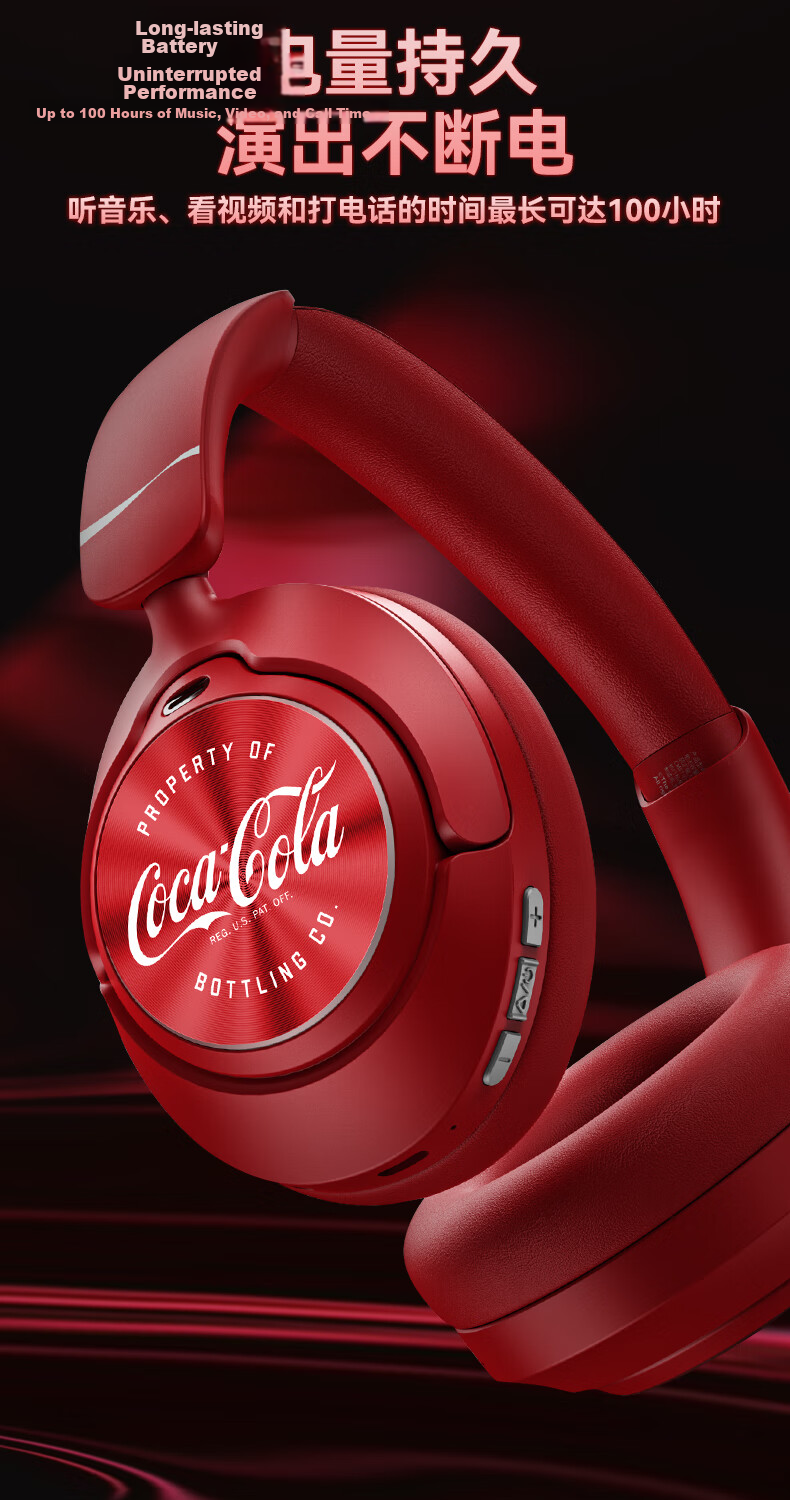 Coca-Cola T-68 Pro Over-Ear Bluetooth Headphones ANC Active Noise Cancelling Wireless Gaming Sports Music Headset Long Battery Life AI Simultaneous Translation Student Couple Birthday Gift 6