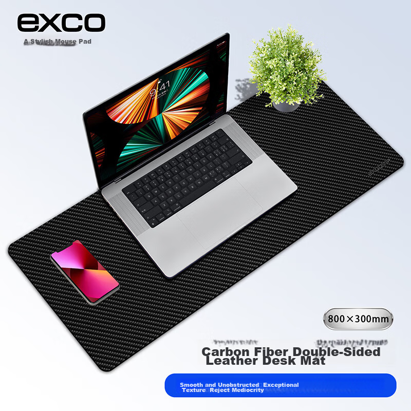 EXCO Carbon Fiber Mouse Pad Desk Mat Double-Sided Waterproof Laptop Office Computer Desk Large PU Leather Texture Gaming Keyboard Mat 0107 1