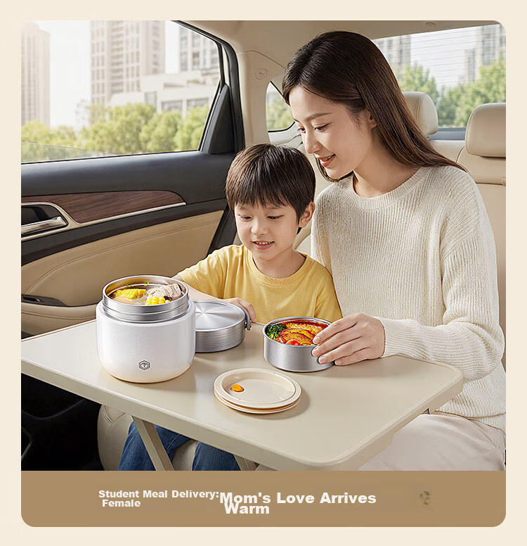 JD Jingzao Insulated Lunch Box Insulation Bucket 304 Stainless Steel Double Layer 1.2L with Spoon for Office Workers and Primary Students 12