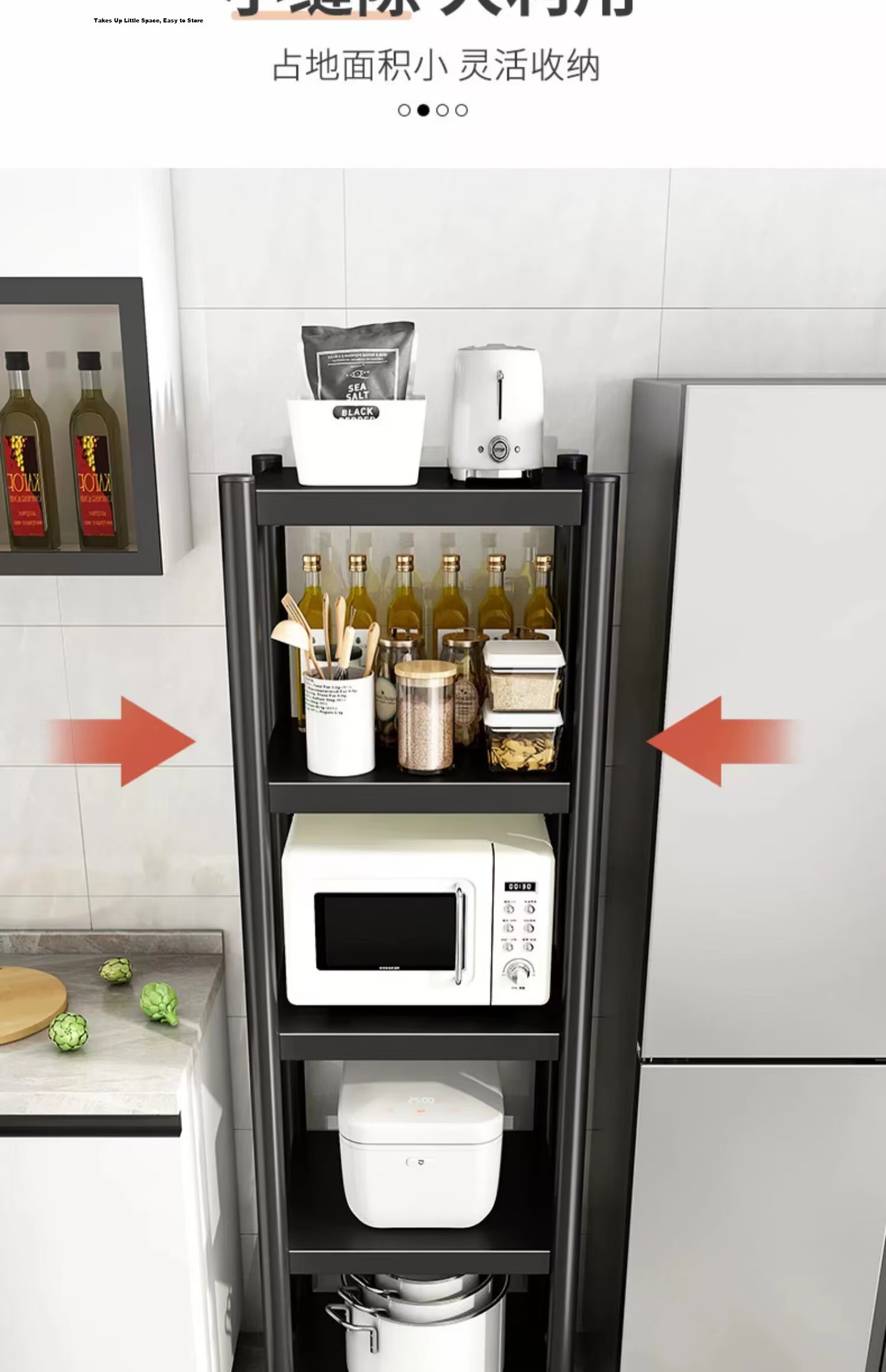 UOEN Kitchen Gap Storage Rack Floor-Standing Multi-Layer Narrow Space Organizer Multi-Functional Pot and Microwave Storage Shelf 3