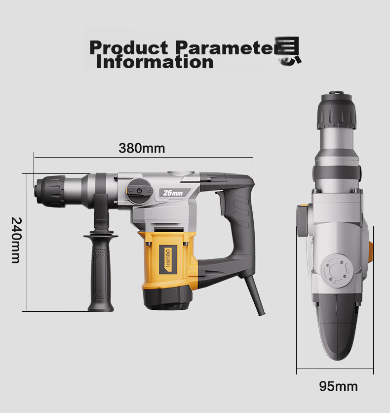 Deli Dual-Purpose Heavy-Duty Electric Hammer, High-Power Impact Drill, Multi-Functional Electric Drill, Hammer And Pickaxe Combo, Concrete Cutting Set 25