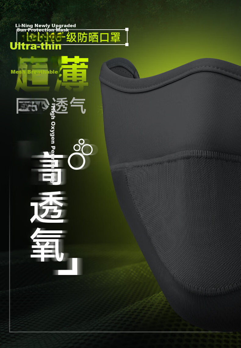 Li-Ning Sunscreen Face Mask Unisex Ice Silk UV Protection 3D Sunshade Breathable Mosquito Repellent for Running and Cycling 8
