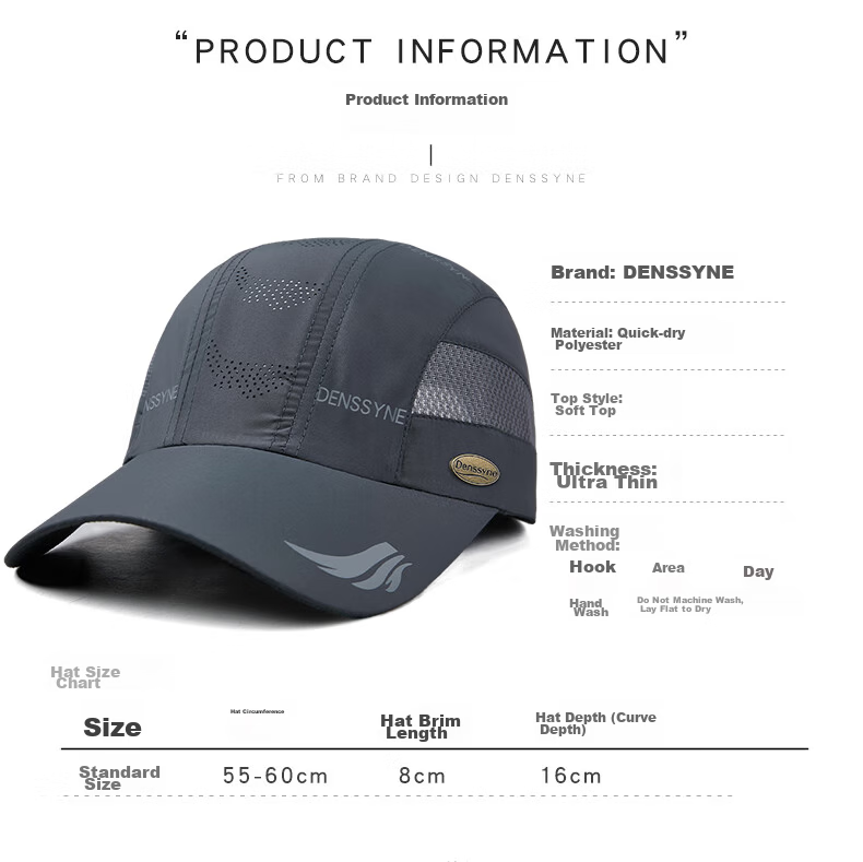Denssyne Quick-Dry Cap for Men, Summer Baseball Cap, Lightweight Mesh Breathable Sun Hat, Outdoor Running Sports UV Protection Sun Hat 4