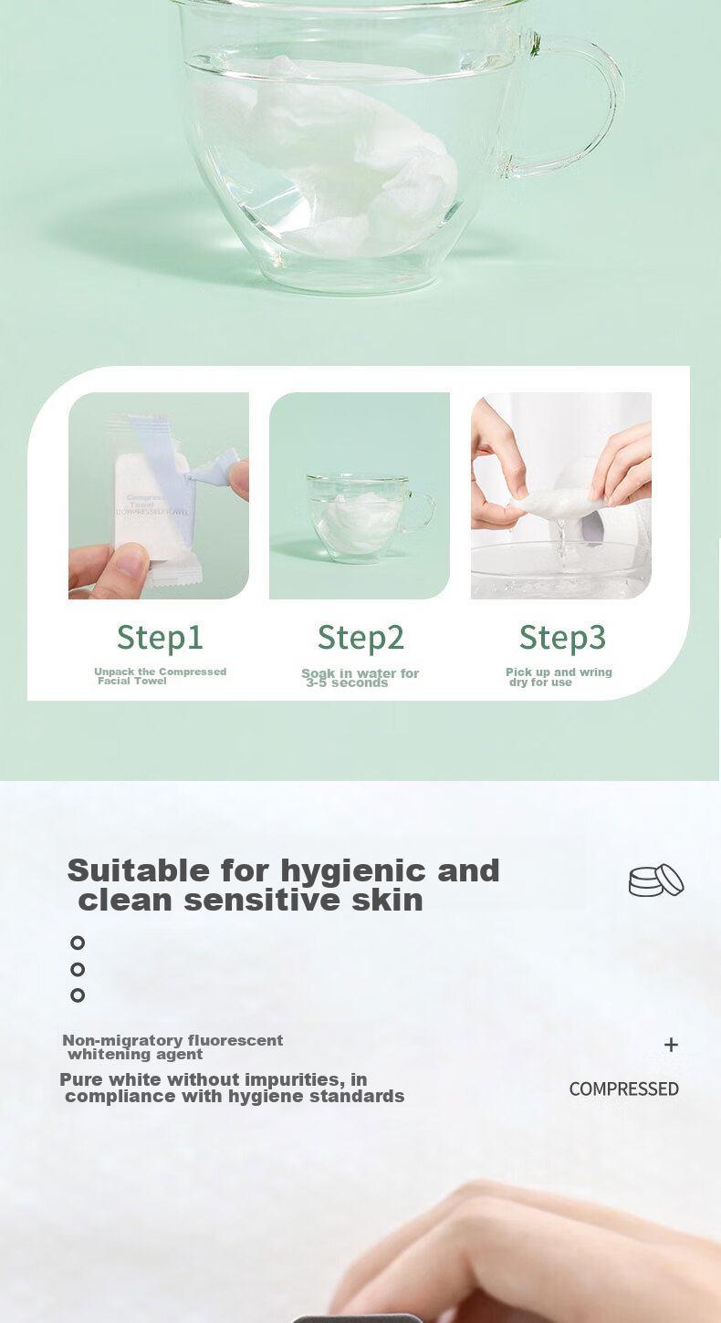 MINISO Disposable Compressed Towels, Individually Wrapped for Travel, Business Trips, Hotels, Travel Pack (20 Pieces X 3 Packs) 6