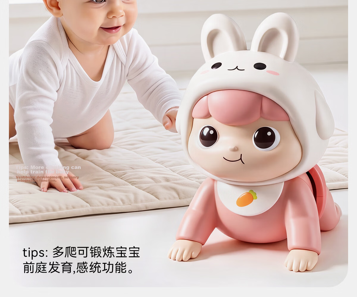 Dimoarch Baby Electric Crawling Toy, Fun Infant Learning to Crawl Early Education Enlightenment Crawling, Newborn Head-Lifting Training Rabbit Pink 4