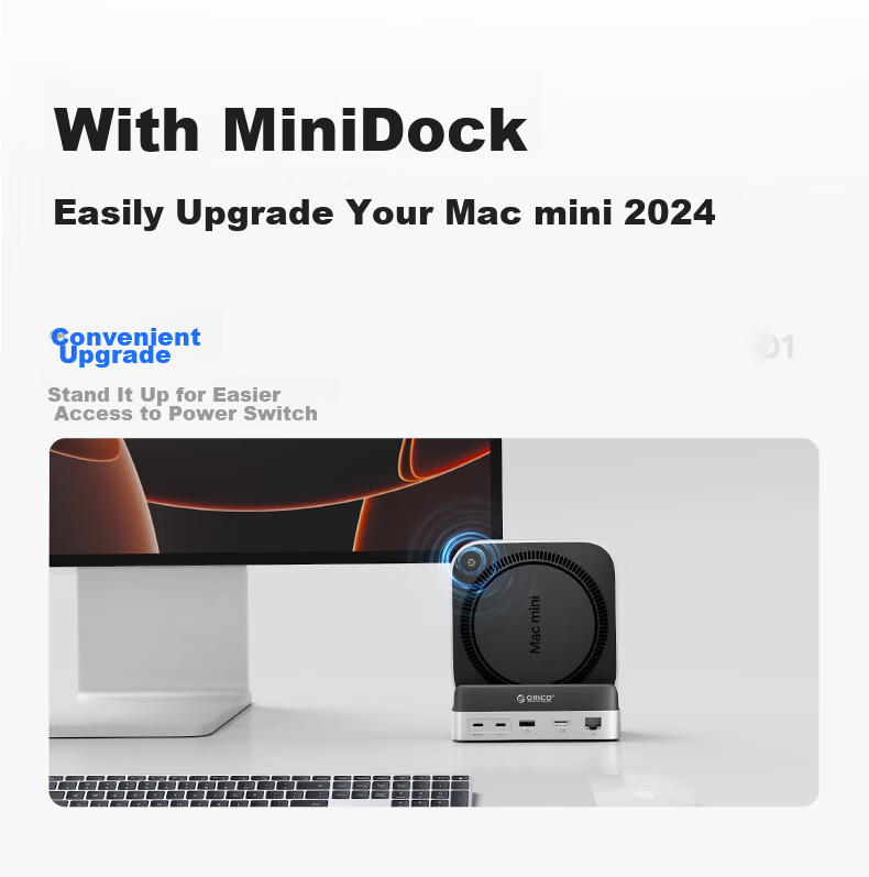 ORICO Macmini M4 Expansion Dock Hard Drive Enclosure Converter M.2 Desktop Storage Vertical Stand Dock Base Accessory MiniDock (HDD Not Included) 14