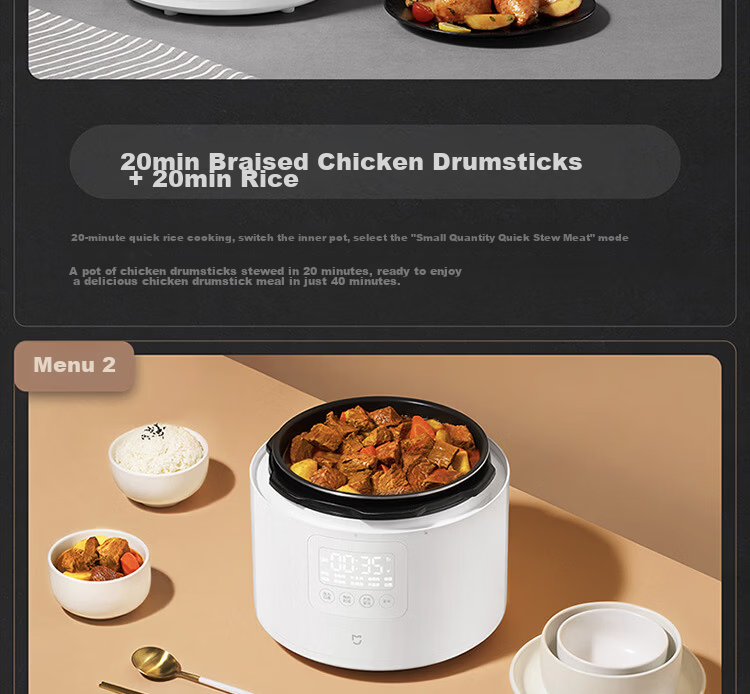 Mijia Xiaomi Electric Pressure Cooker, High-Pressure Cooker, Rice Cooker for Home Use, Serves 4-5 People, Multifunctional Electric Stew Pot, Cooks Rice And Porridge, Non-Stick Pot with Double Inner Containers, Large Capacity 5L 13