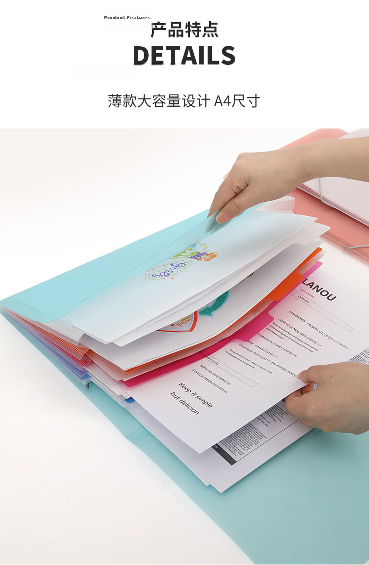 Kokuyo Accordion File A4 Pastel Cookie 6 Layers 7 Pockets Thin Document Organizer with Elastic Band for Students Transparent 1 Piece 3